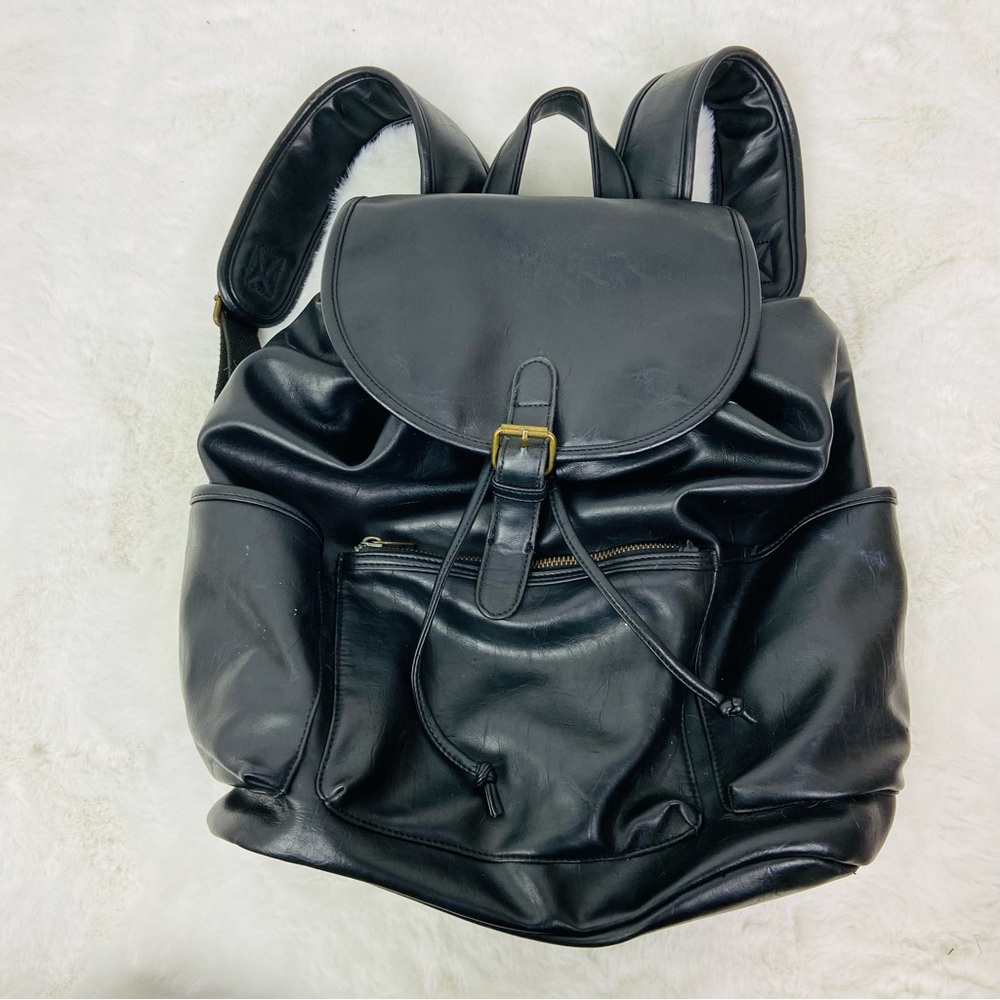 Unbranded Black drawstring Leather Backpack - image 2